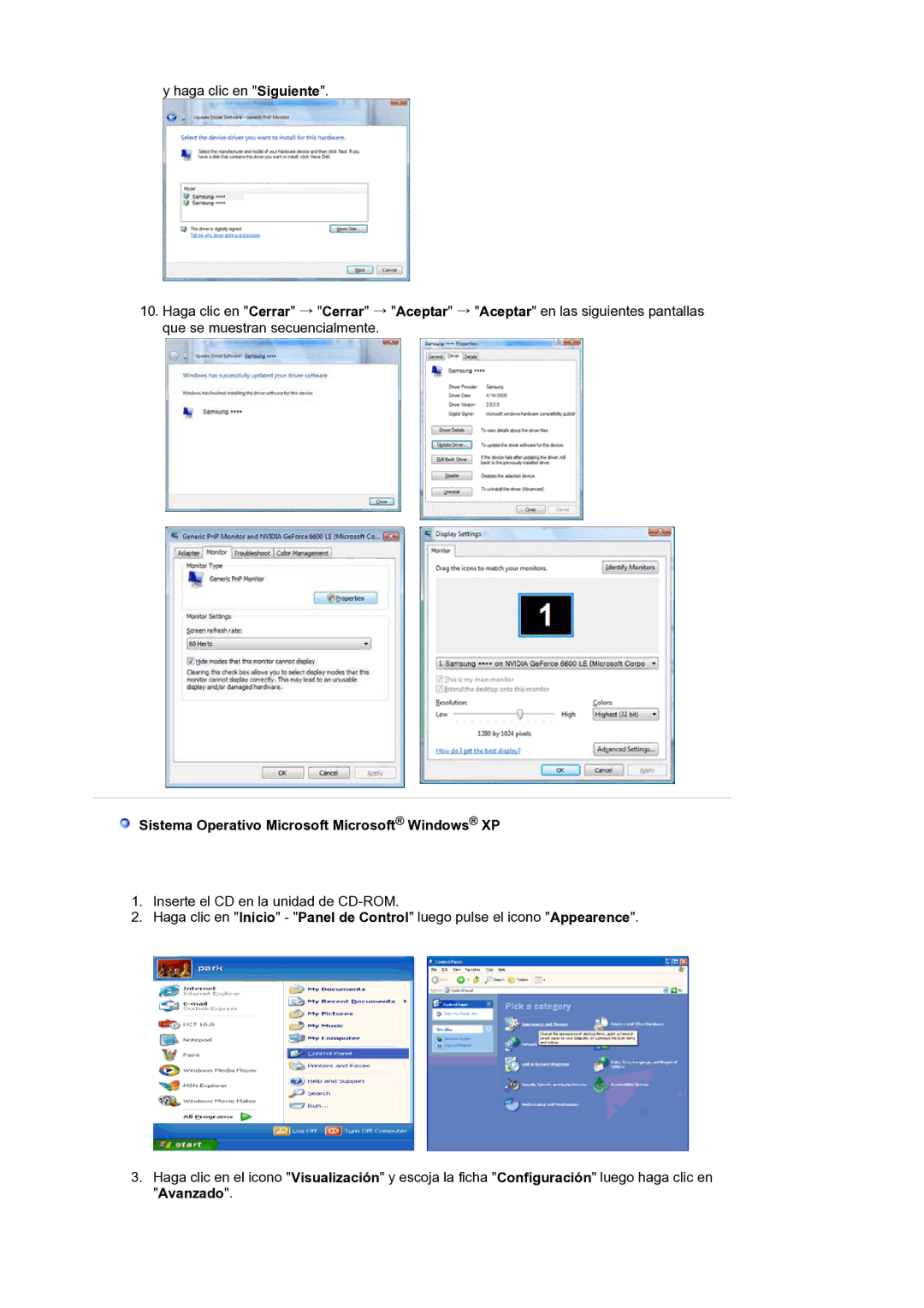 Samsung LS17MJLKS/EDC manual Sistema Operativo Microsoft Microsoft Windows XP 