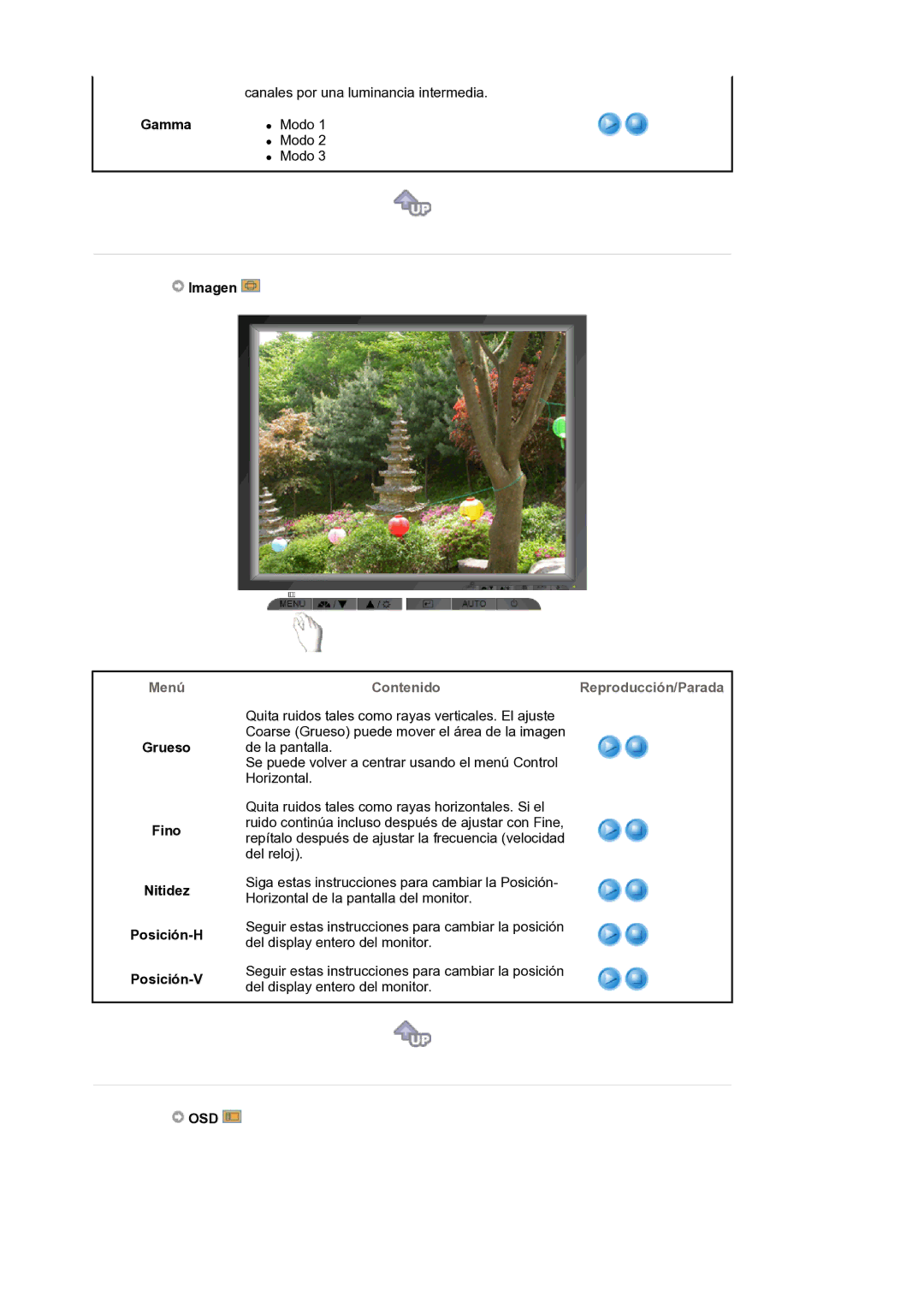 Samsung LS17MJLKS/EDC manual Gamma, Grueso Fino Nitidez Posición-H Posición-V, Osd 