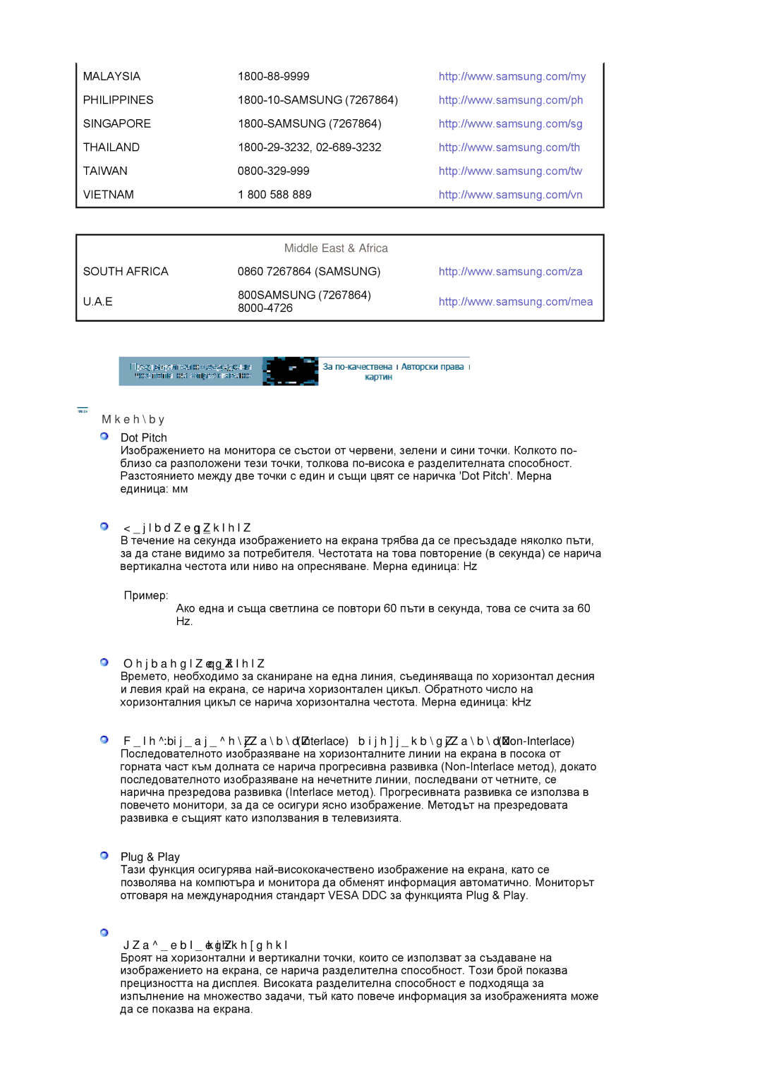 Samsung LS17MJLKS/EDC manual Middle East & Africa, Условия 