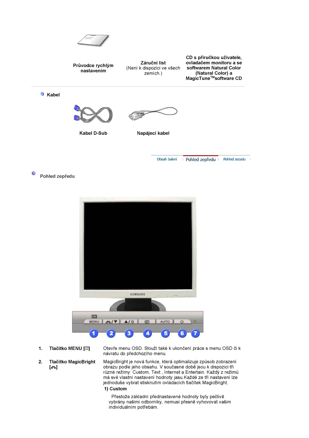 Samsung LS17MJLKS/EDC manual Pohled zepředu 