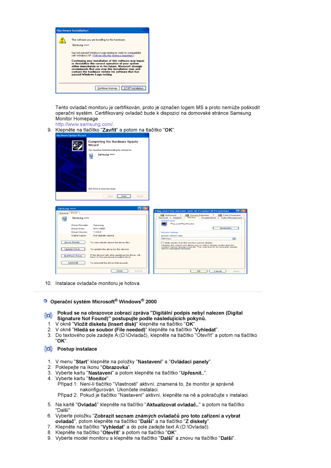 Samsung LS17MJLKS/EDC manual Postup instalace 