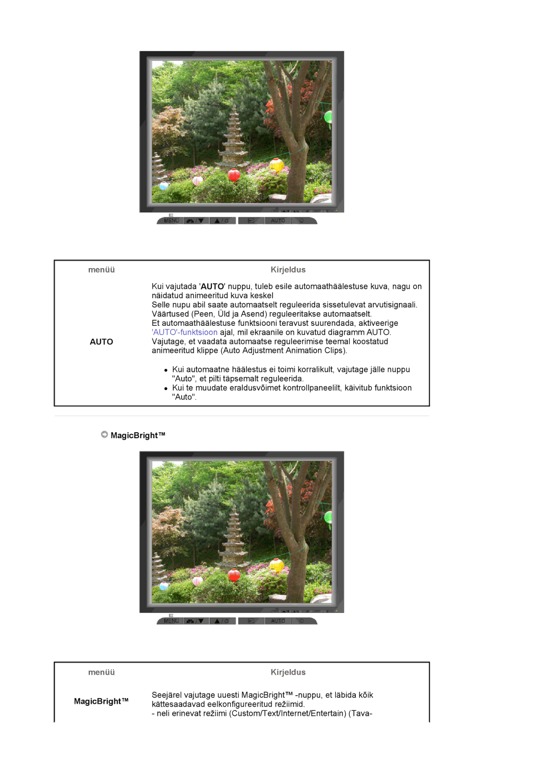 Samsung LS17MJLKS/EDC manual Menüü Kirjeldus, MagicBright 