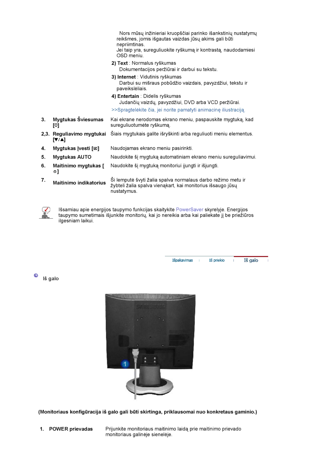 Samsung LS17MJLKS/EDC manual Iš galo 