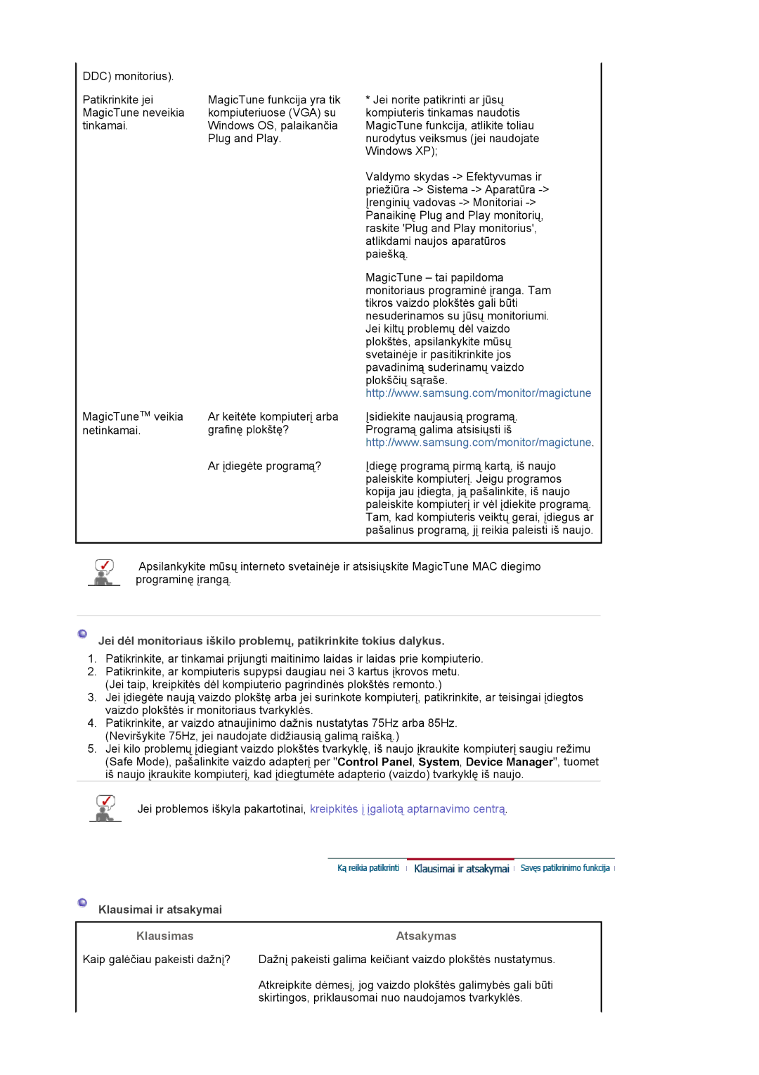 Samsung LS17MJLKS/EDC manual Klausimai ir atsakymai, Klausimas, Atsakymas 