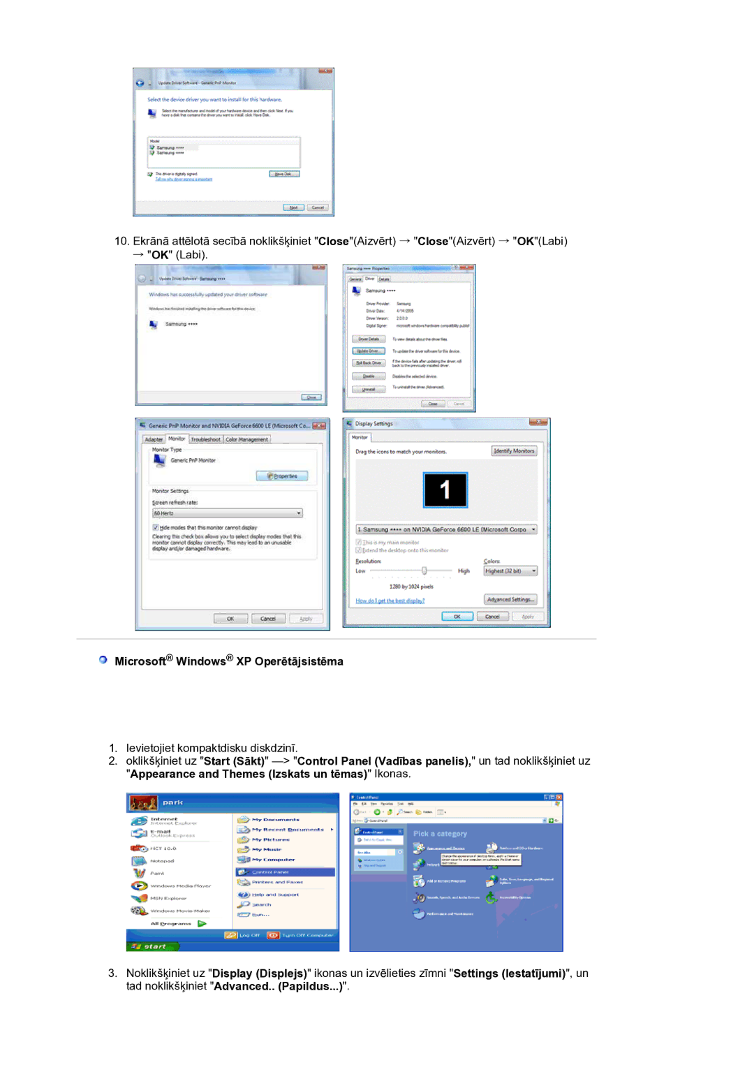 Samsung LS17MJLKS/EDC manual Microsoft Windows XP Operētājsistēma 