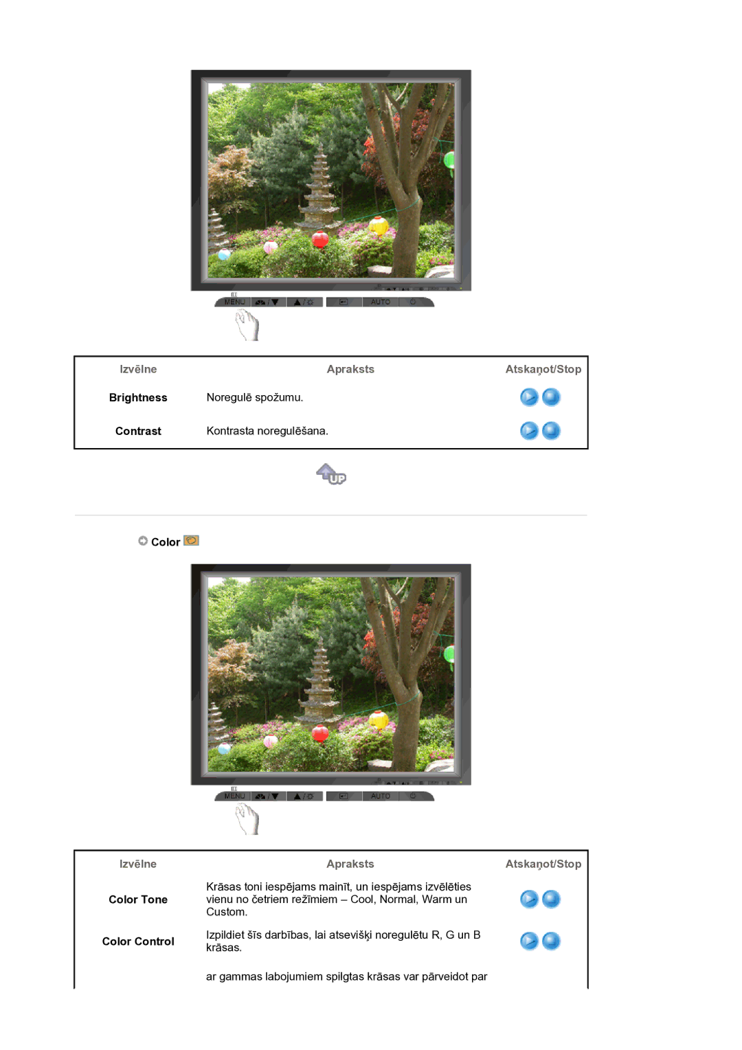 Samsung LS17MJLKS/EDC manual Color Tone Color Control, AprakstsAtskaņot/Stop 