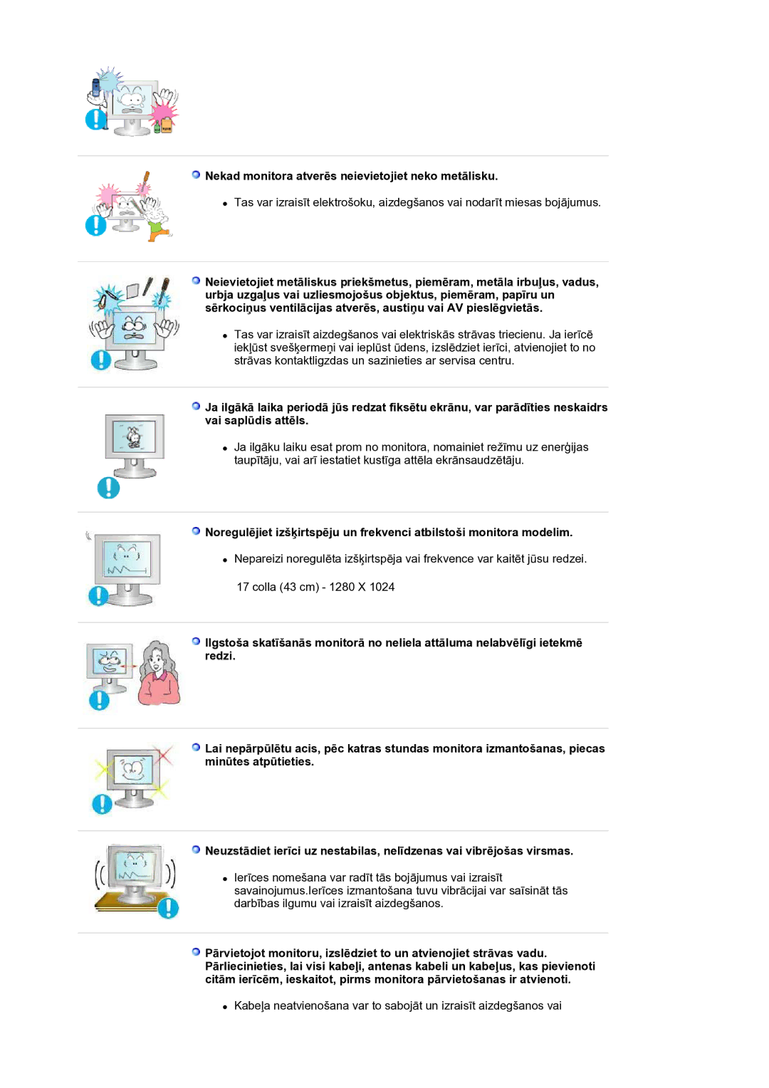 Samsung LS17MJLKS/EDC manual Nekad monitora atverēs neievietojiet neko metālisku 