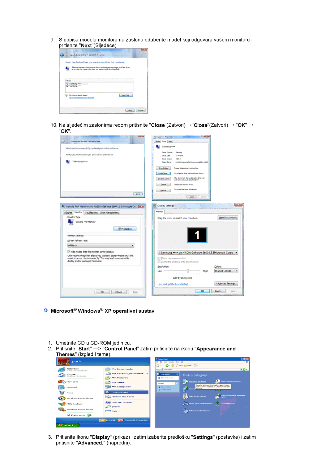 Samsung LS17MJLKS/EDC manual Microsoft Windows XP operativni sustav 