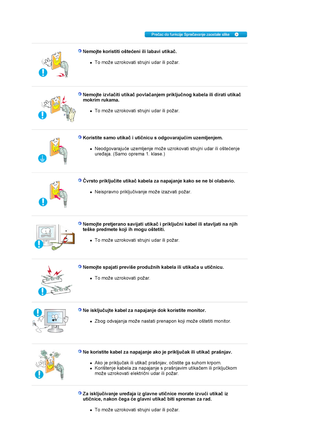 Samsung LS17MJLKS/EDC manual Nemojte koristiti oštećeni ili labavi utikač 