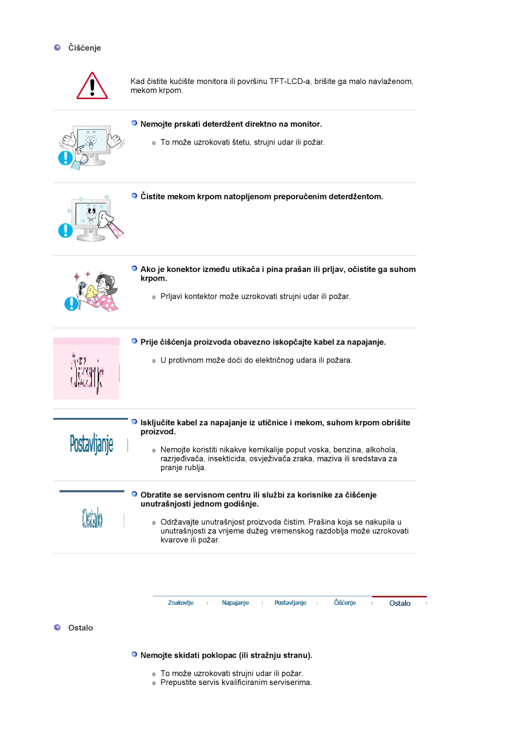 Samsung LS17MJLKS/EDC manual Čišćenje, Nemojte prskati deterdžent direktno na monitor, Ostalo 