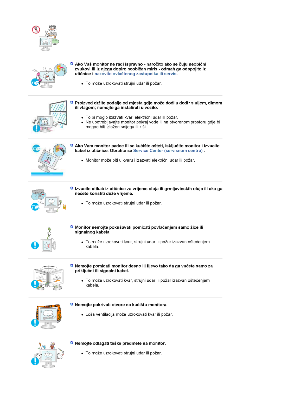 Samsung LS17MJLKS/EDC manual Nemojte pokrivati otvore na kućištu monitora, Nemojte odlagati teške predmete na monitor 