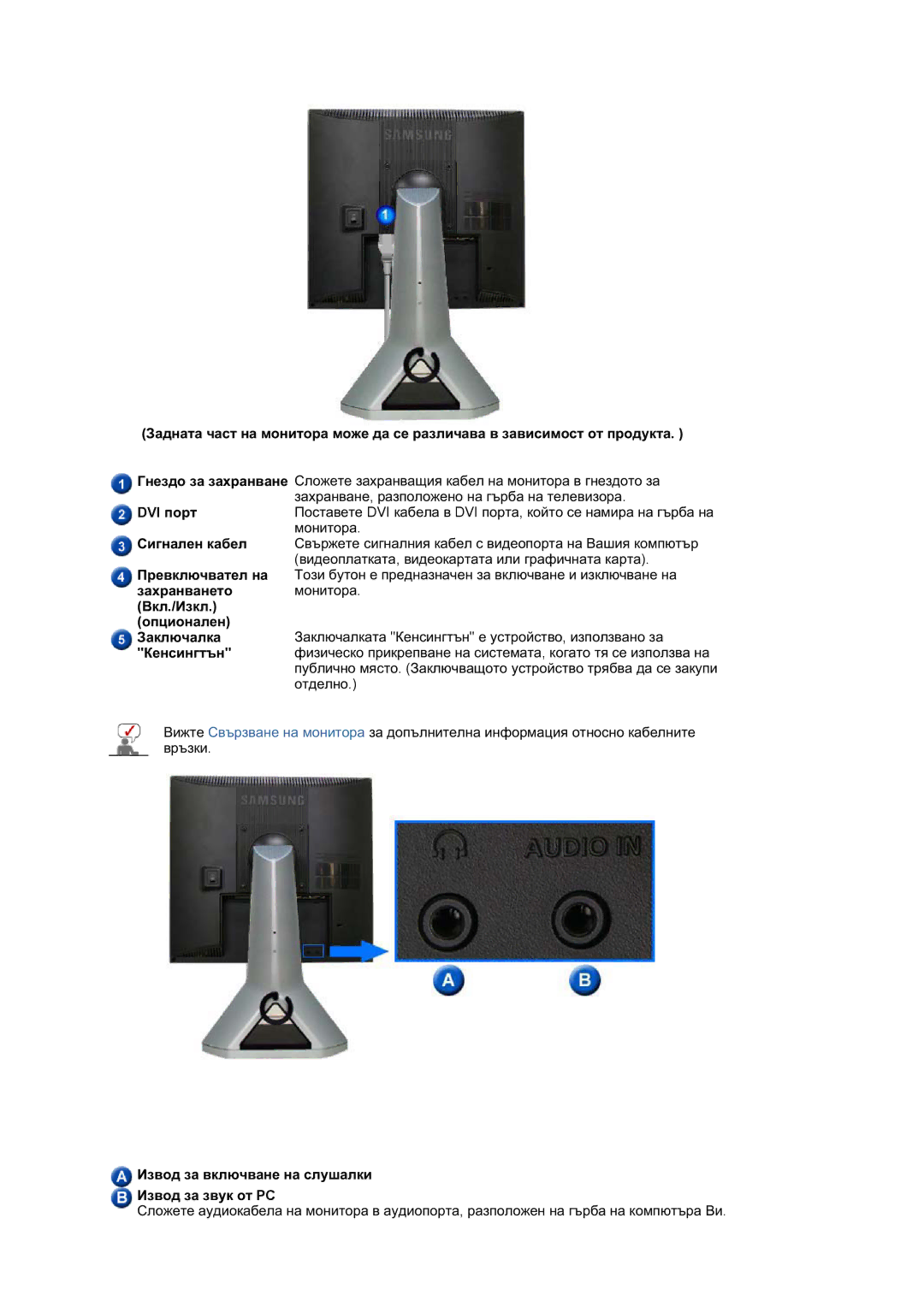 Samsung LS17MJSKSZ/EDC, LS17MJSKS/EDC manual Ɂɡɜɨɞ ɡɚ ɜɤɥɸɱɜɚɧɟ ɧɚ ɫɥɭɲɚɥɤɢ ɂɡɜɨɞ ɡɚ ɡɜɭɤ ɨɬ PC 