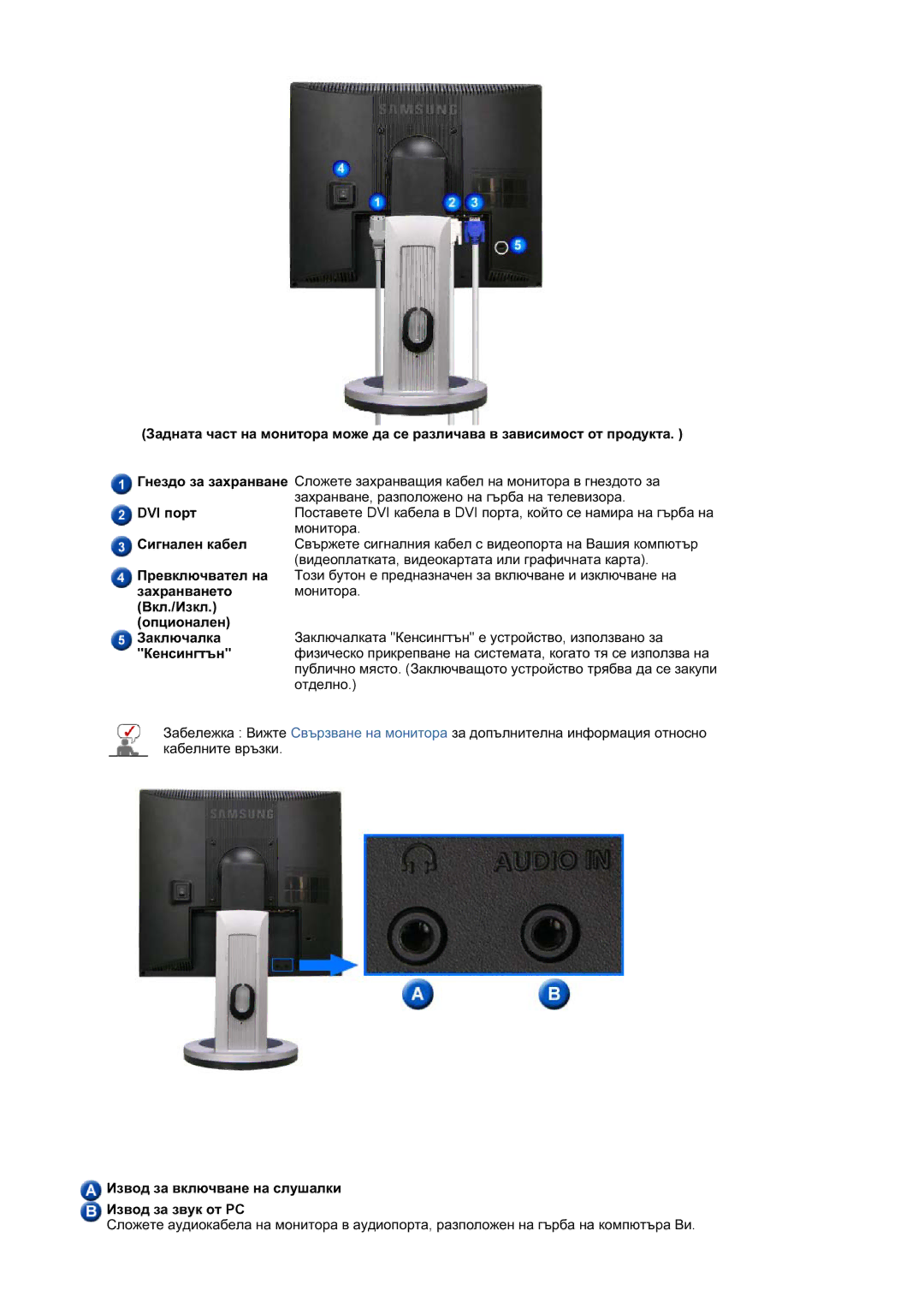 Samsung LS17MJSKSZ/EDC, LS17MJSKS/EDC manual Ɂɡɜɨɞ ɡɚ ɜɤɥɸɱɜɚɧɟ ɧɚ ɫɥɭɲɚɥɤɢ ɂɡɜɨɞ ɡɚ ɡɜɭɤ ɨɬ PC 