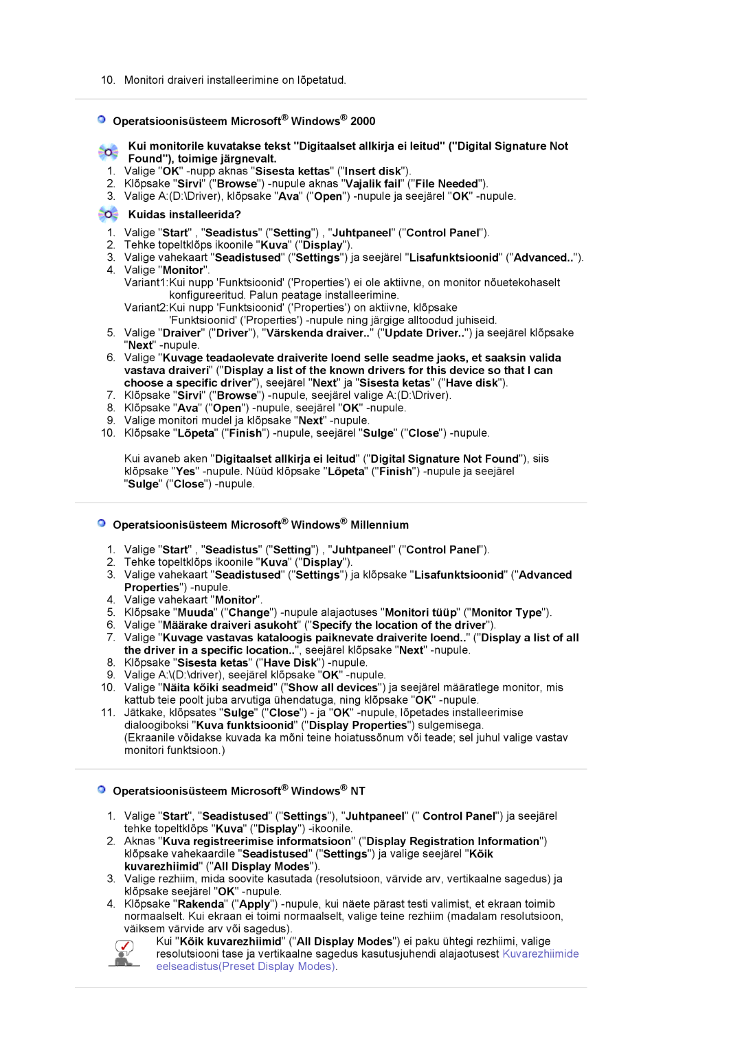 Samsung LS17MJSKSZ/EDC, LS17MJSKS/EDC manual Tehke topeltklõps ikoonile Kuva Display 