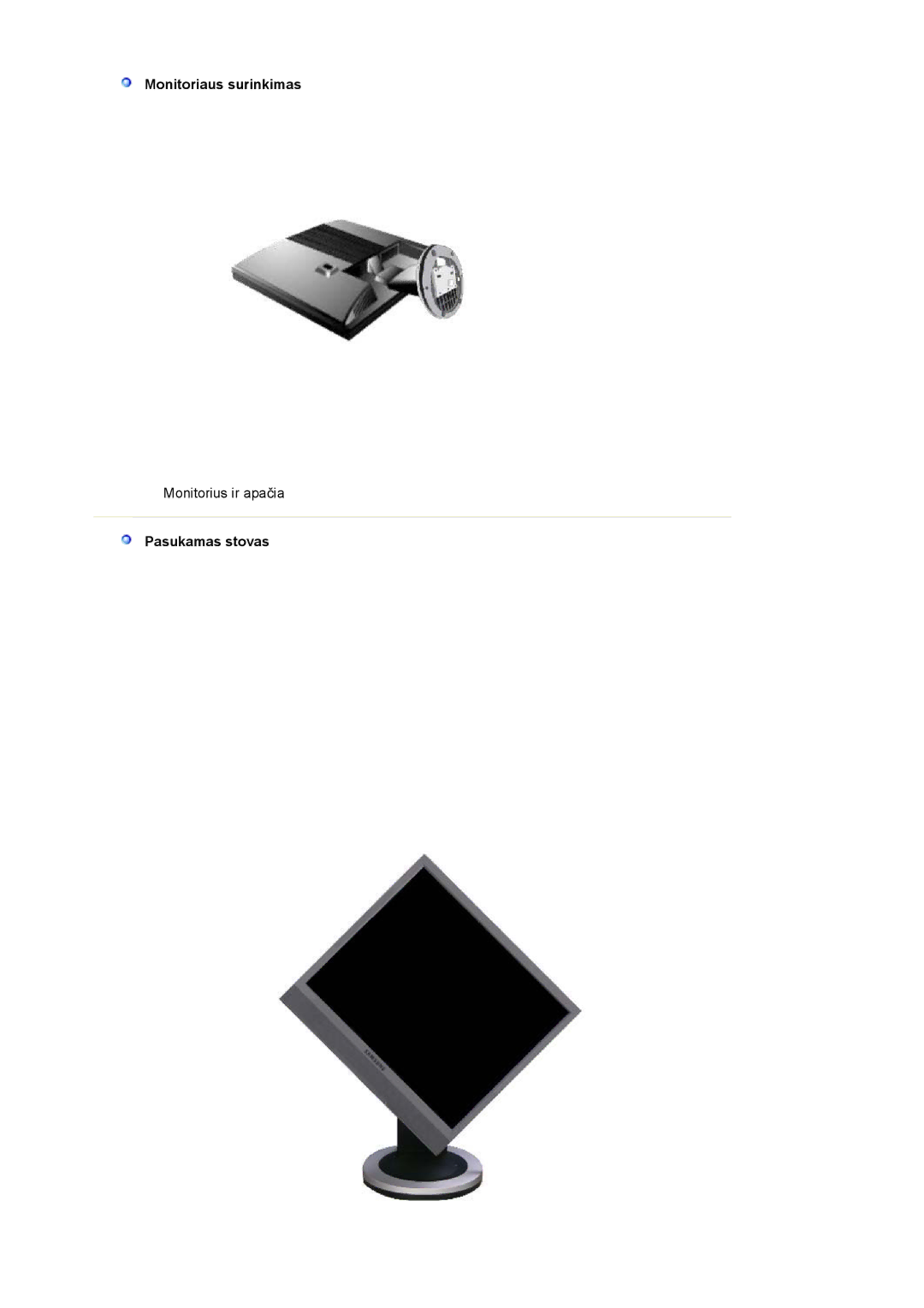 Samsung LS17MJSKSZ/EDC, LS17MJSKS/EDC manual Monitoriaus surinkimas, Pasukamas stovas 