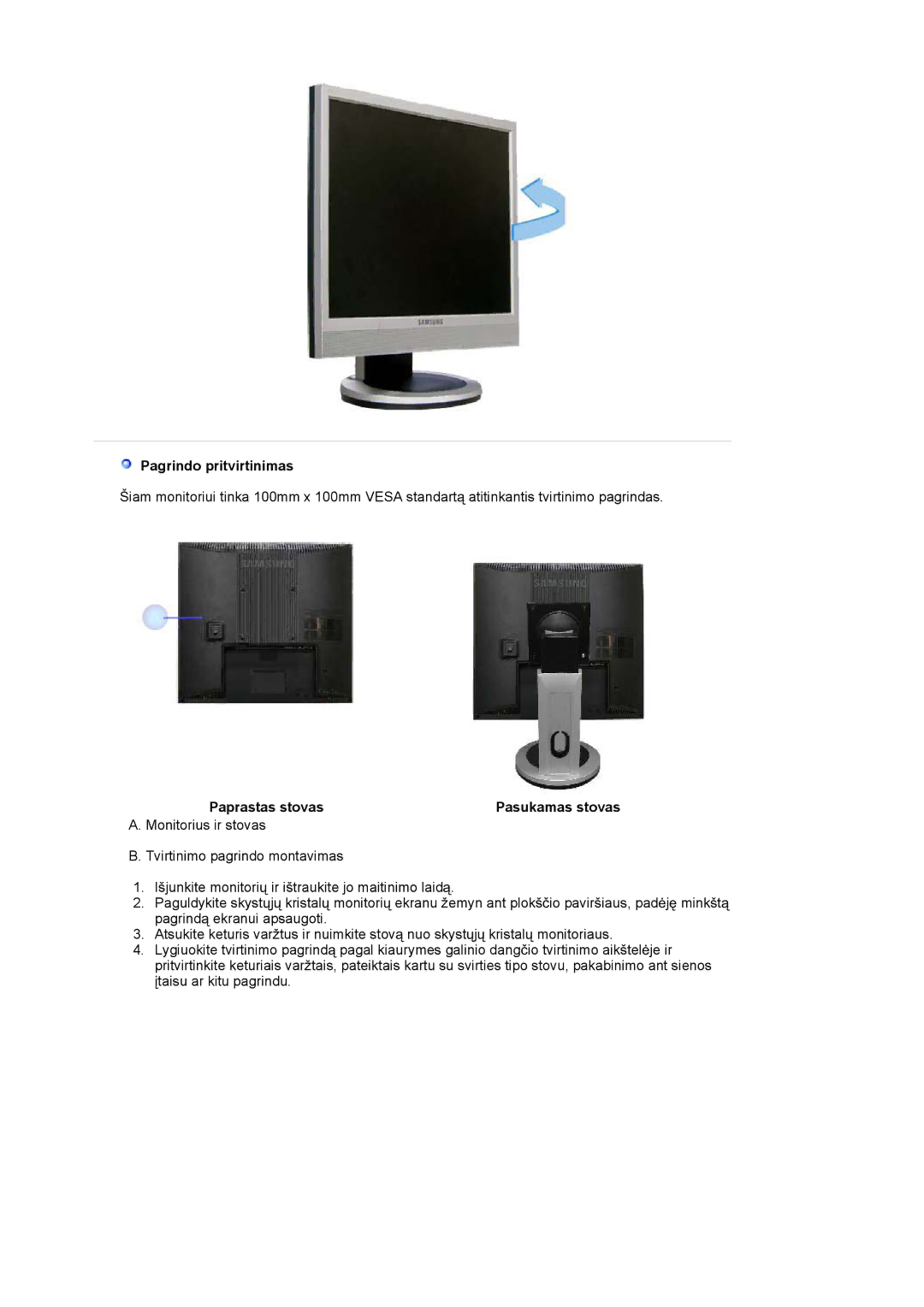 Samsung LS17MJSKS/EDC, LS17MJSKSZ/EDC manual Pasukamas stovas 