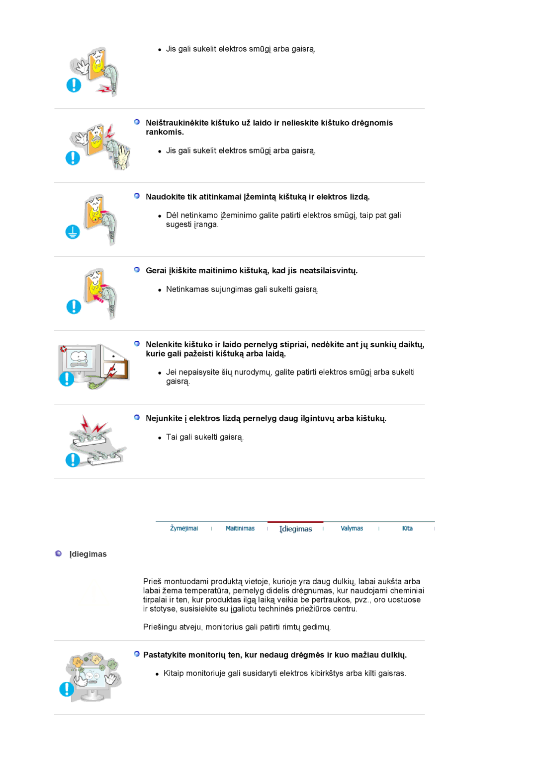 Samsung LS17MJSKSZ/EDC, LS17MJSKS/EDC manual Gerai Ƴkiškite maitinimo kištuką, kad jis neatsilaisvintǐ, Ʋdiegimas 