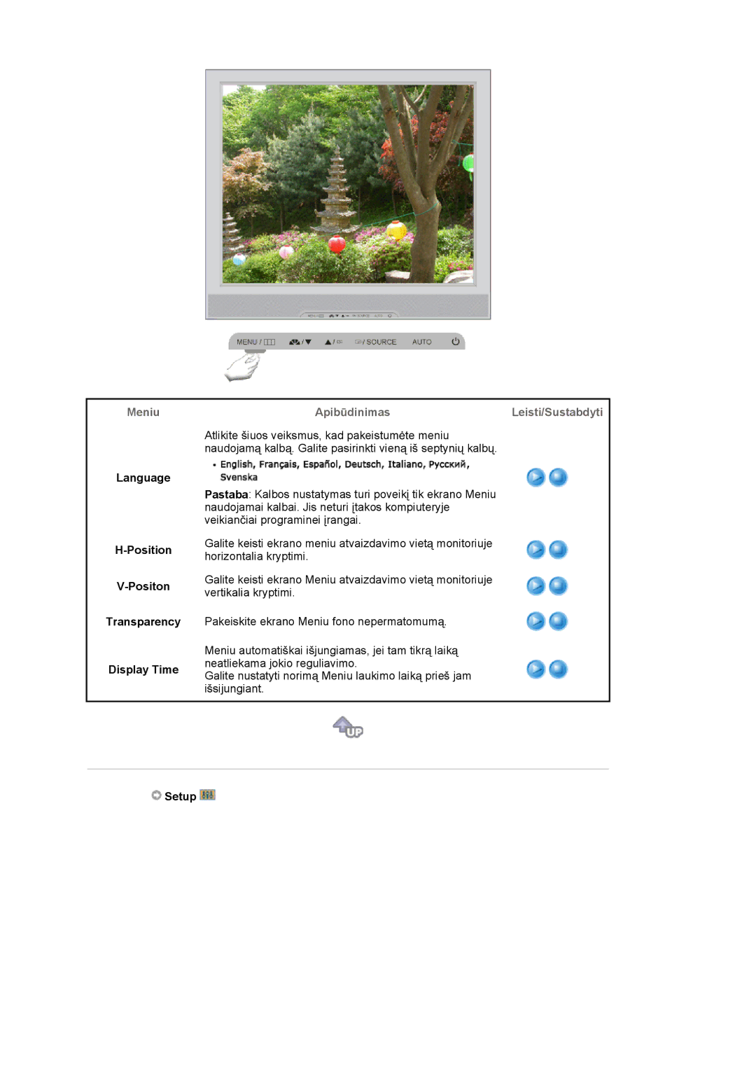 Samsung LS17MJSKSZ/EDC, LS17MJSKS/EDC manual Language Position Positon Transparency Display Time, Setup 