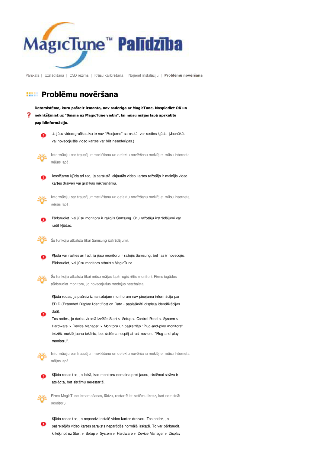 Samsung LS17MJSKSZ/EDC, LS17MJSKS/EDC manual Problŋmu novŋršana 