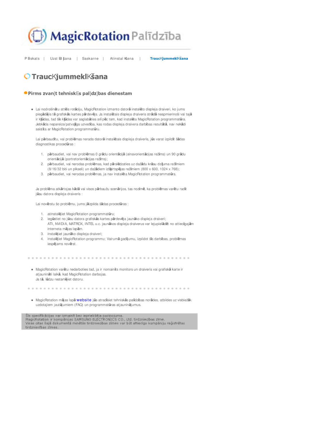 Samsung LS17MJSKS/EDC, LS17MJSKSZ/EDC manual Traucŋjummeklŋšana 