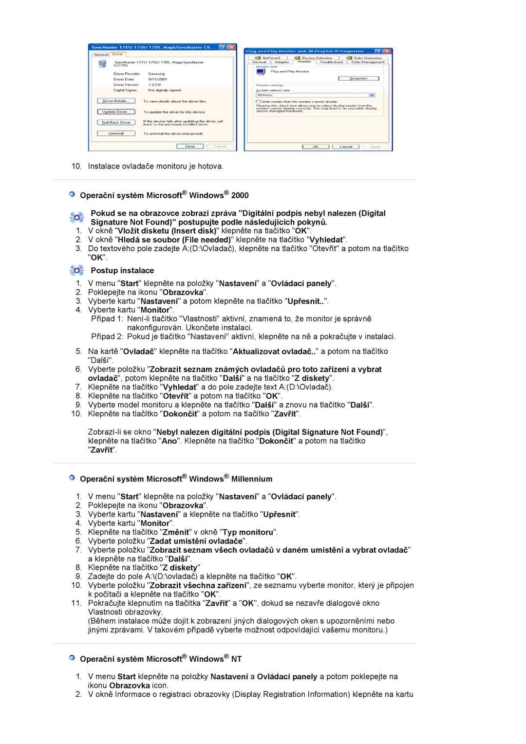 Samsung LS17MJSTSE/EDC, LS19MJSTS7/EDC, LS17MJSKSZ/EDC manual Postup instalace, Operaþní systém Microsoft Windows NT 