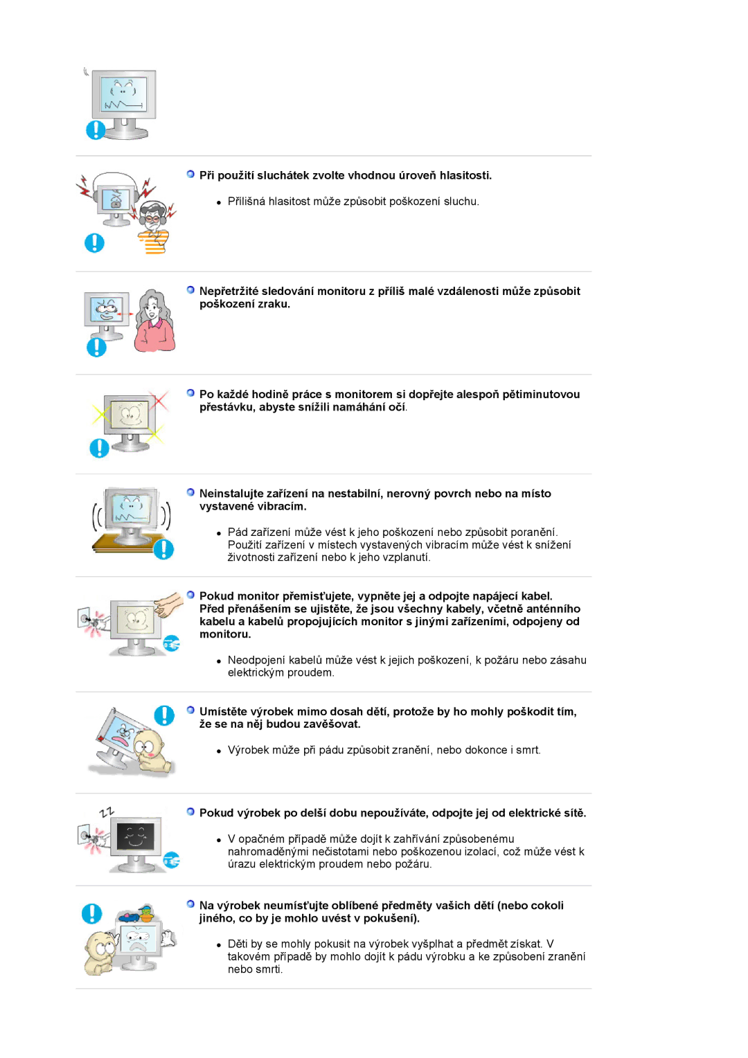 Samsung LS17MJSKSZ/EDC, LS17MJSTSE/EDC, LS19MJSTS7/EDC manual PĜi použití sluchátek zvolte vhodnou úroveĖ hlasitosti 