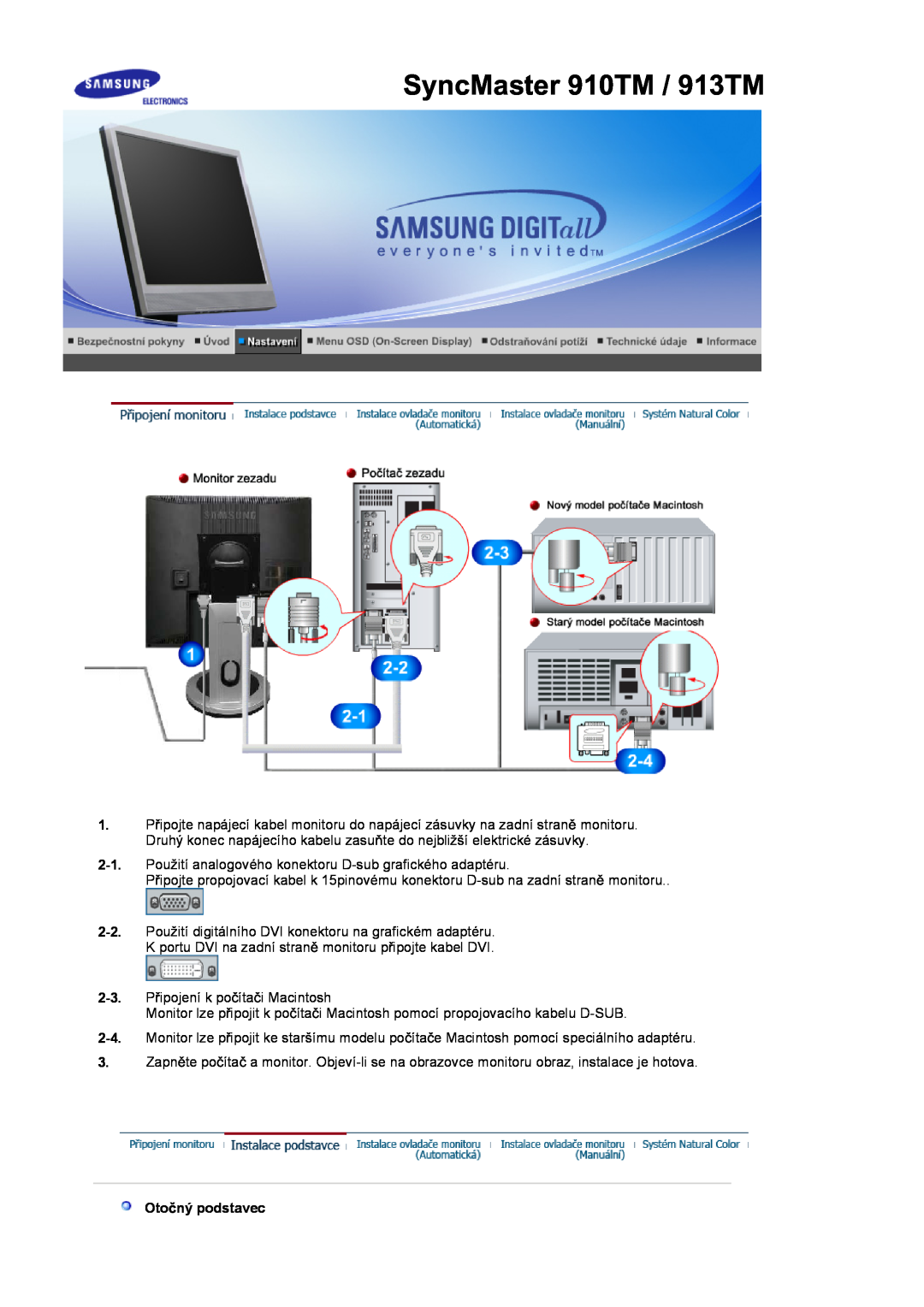 Samsung LS17MJSTSE/EDC, LS19MJSTS7/EDC, LS17MJSKSZ/EDC manual SyncMaster 910TM / 913TM, Otoþný podstavec 