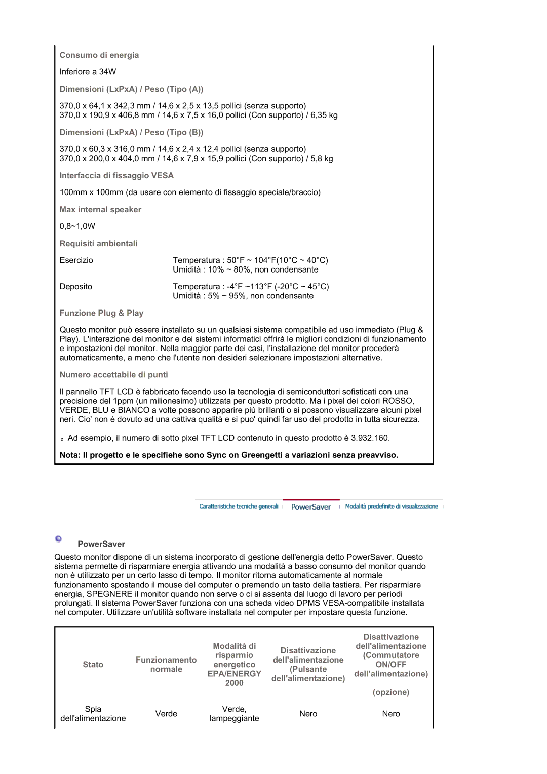 Samsung LS19MJSTSQ/EDC Consumo di energia, Dimensioni LxPxA / Peso Tipo a, Dimensioni LxPxA / Peso Tipo B, Disattivazione 