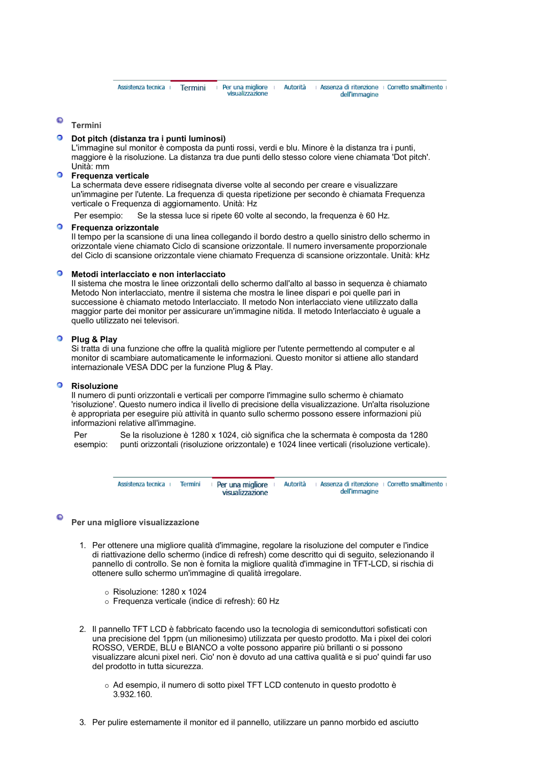 Samsung LS17MJSTSE/EDC, LS19MJSTS7/EDC, LS19MJSTSH/EDC, LS19MJSTSQ/EDC manual Termini, Per una migliore visualizzazione 