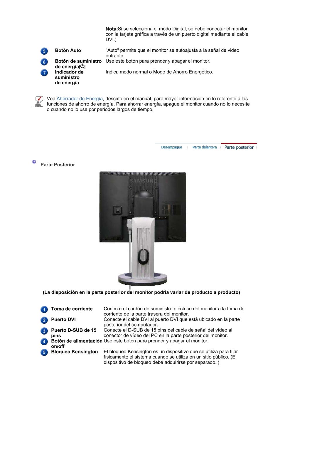 Samsung LS17MJSKSZ/EDC, LS17MJSTSE/EDC, LS19MJSTS7/EDC, LS19MJSTSQ/EDC, LS17MJSKS/EDC manual Botón Auto, Bloqueo Kensington 