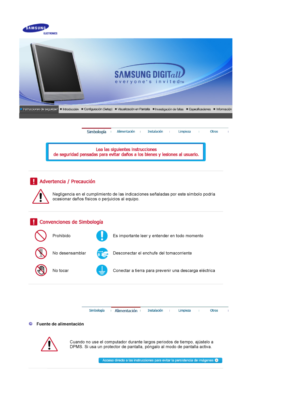 Samsung LS19MJSTSQ/EDC, LS17MJSTSE/EDC, LS19MJSTS7/EDC, LS17MJSKS/EDC, LS17MJSTSV/EDC, LS17MJSKSZ/EDC Fuente de alimentación 