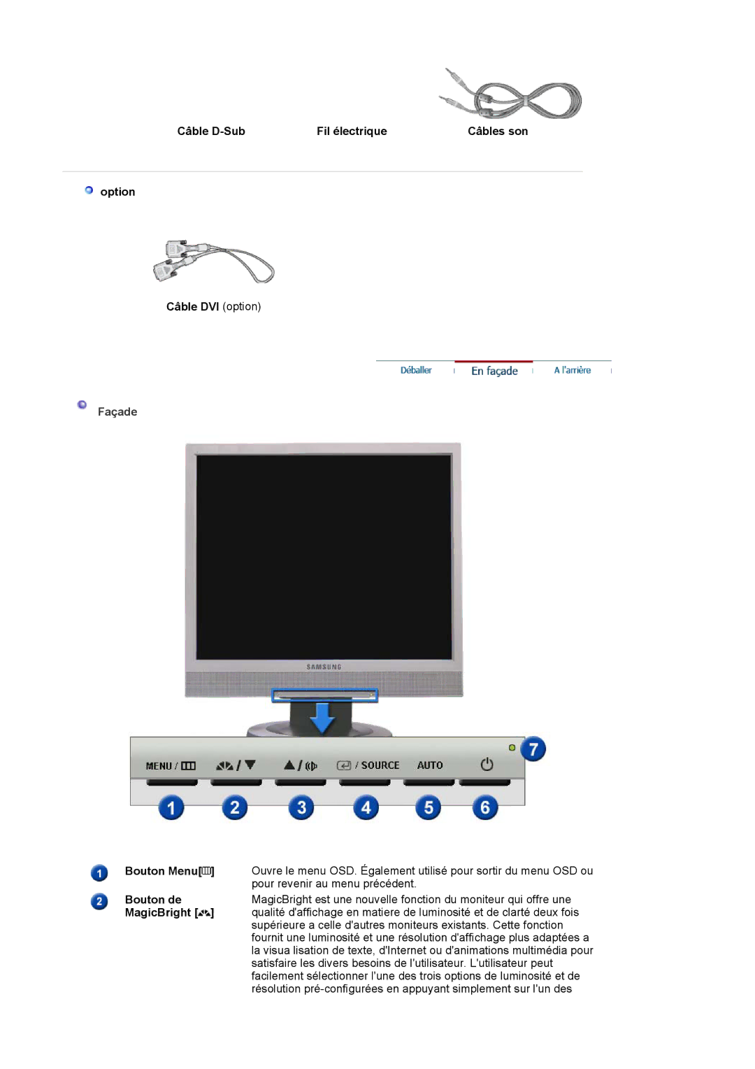 Samsung LS19MJSTS7/EDC, LS17MJSTSE/EDC, MJ19MSTSQ/EDC, MJ17MSTSQ/EDC, LS19MJSTSH/EDC, LS19MJSTSQ/EDC, LS17MJSKS/EDC manual Façade 