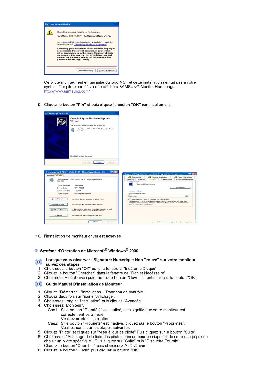 Samsung LS17MJSKS/EDC, LS17MJSTSE/EDC, LS19MJSTS7/EDC, MJ19MSTSQ/EDC, MJ17MSTSQ/EDC Guide Manuel DInstallation de Moniteur 