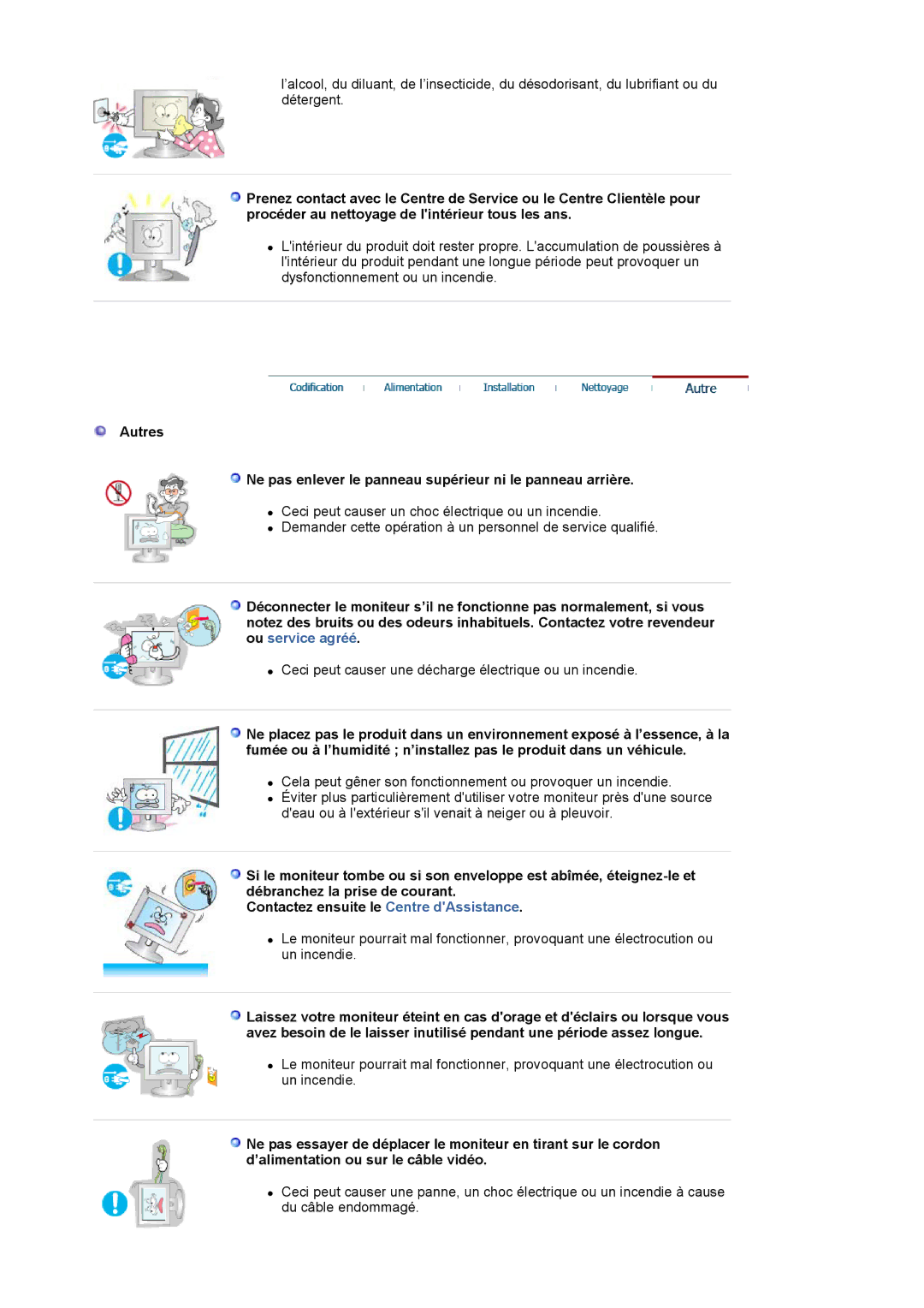 Samsung LS17MJSKS/EDC, LS17MJSTSE/EDC, LS19MJSTS7/EDC, MJ19MSTSQ/EDC Ceci peut causer une décharge électrique ou un incendie 