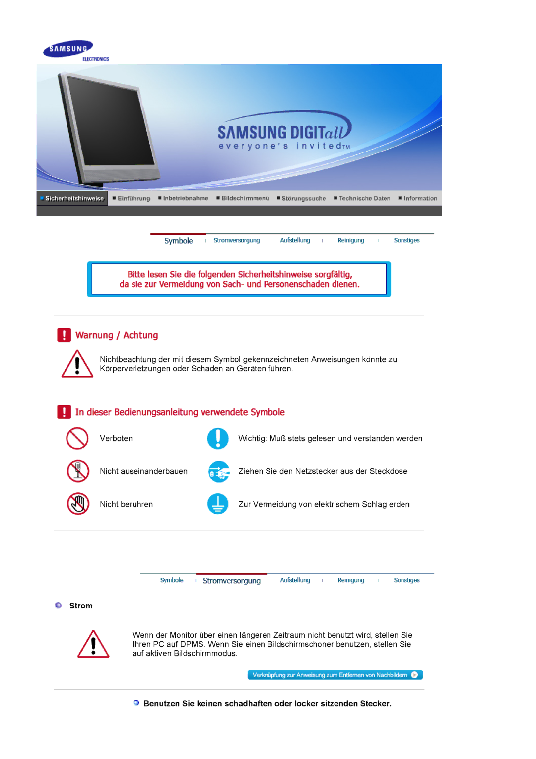 Samsung MJ19MSTSQ/EDC, LS17MJSTSE/EDC, LS19MJSTS7/EDC, MJ17MSTSQ/EDC, LS19MJSTSH/EDC, LS19MJSTSQ/EDC, LS17MJSKS/EDC manual Strom 