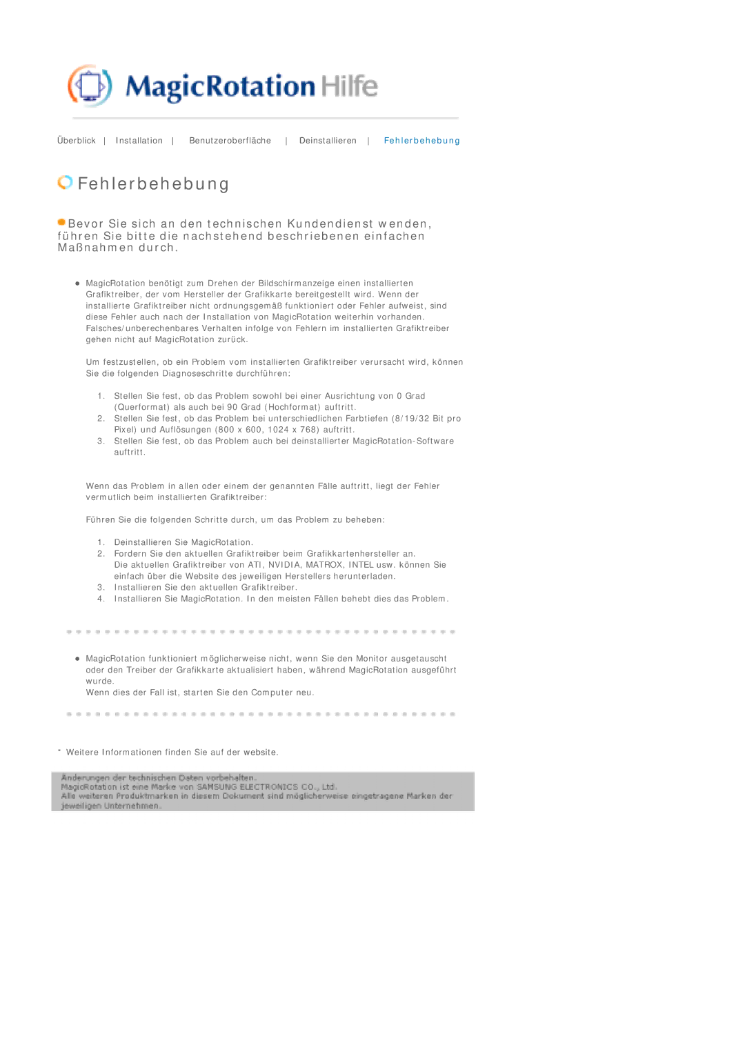 Samsung LS19MJSTS7/EDC, LS17MJSTSE/EDC, MJ19MSTSQ/EDC, MJ17MSTSQ/EDC, LS19MJSTSH/EDC, LS19MJSTSQ/EDC manual Fehlerbehebung 