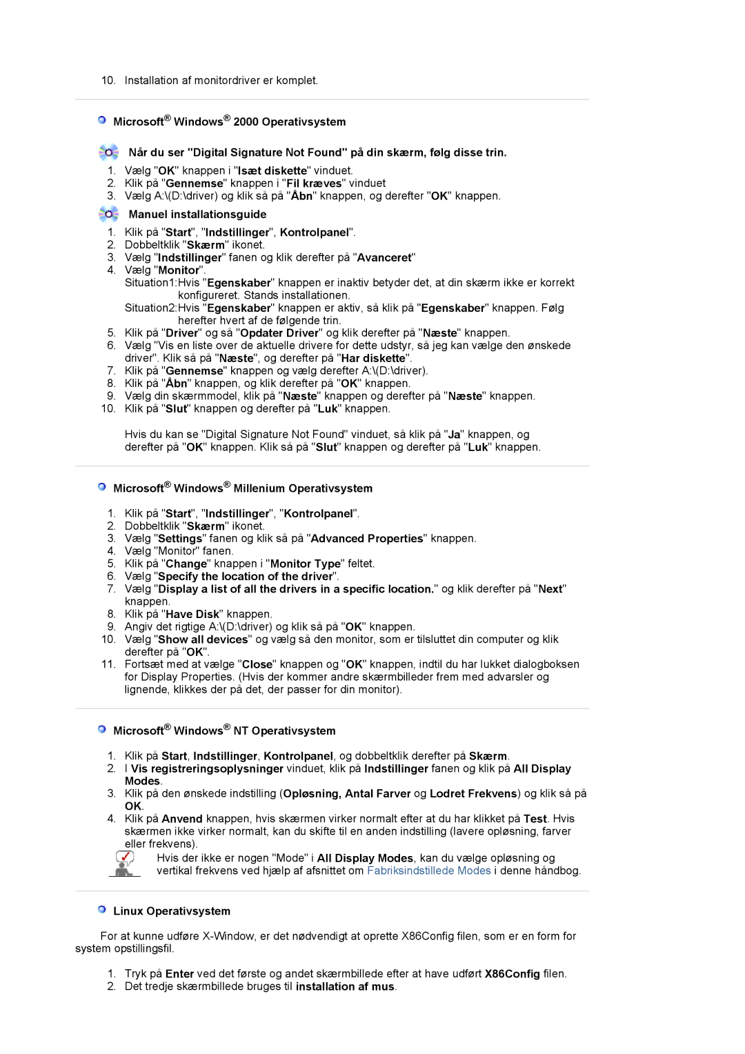 Samsung LS19MJSTS7/EDC, LS17MJSTSE/EDC, MJ19MSTSQ/EDC manual Microsoft Windows NT Operativsystem, Linux Operativsystem 