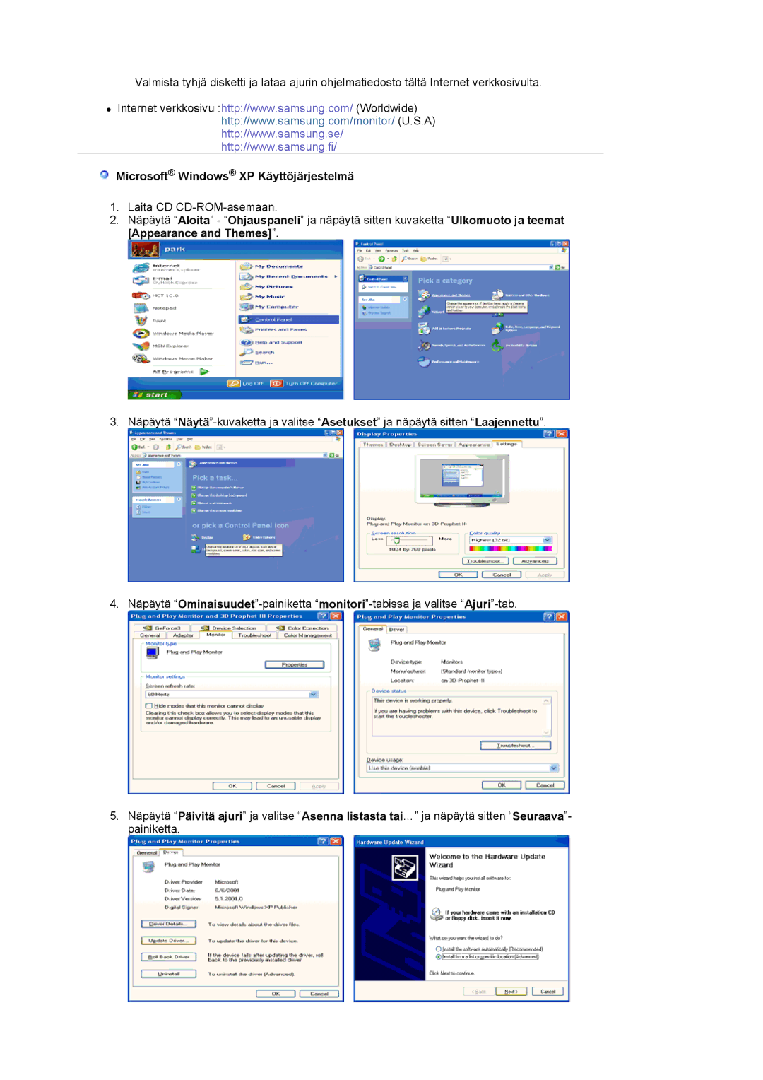 Samsung LS17MJSTSE/EDC, LS19MJSTS7/EDC, MJ19MSTSQ/EDC, MJ17MSTSQ/EDC, LS19MJSTSH/EDC Microsoft Windows XP Käyttöjärjestelmä 