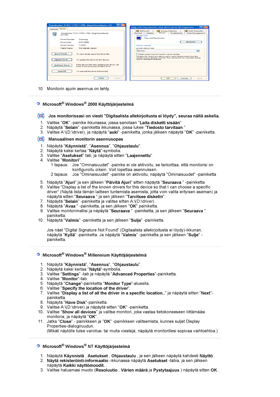 Samsung MJ19MSTSQ/EDC, LS17MJSTSE/EDC, LS19MJSTS7/EDC, MJ17MSTSQ/EDC, LS19MJSTSH/EDC Microsoft Windows NT Käyttöjärjestelmä 