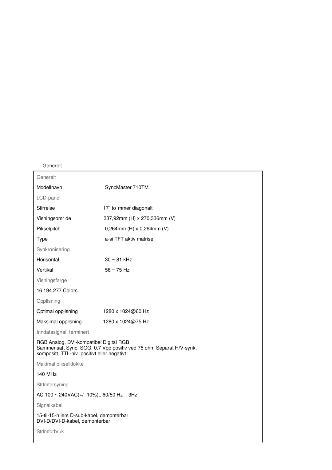 Samsung LS19MJSTSQ/EDC, LS17MJSTSE/EDC, LS19MJSTS7/EDC, MJ19MSTSQ/EDC, MJ17MSTSQ/EDC, LS19MJSTSH/EDC manual Generelt, LCD-panel 