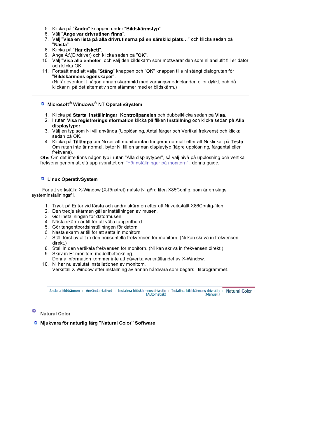 Samsung MJ19MSTSQ/EDC, LS17MJSTSE/EDC, LS19MJSTS7/EDC manual Microsoft Windows NT OperativSystem, Linux OperativSystem 