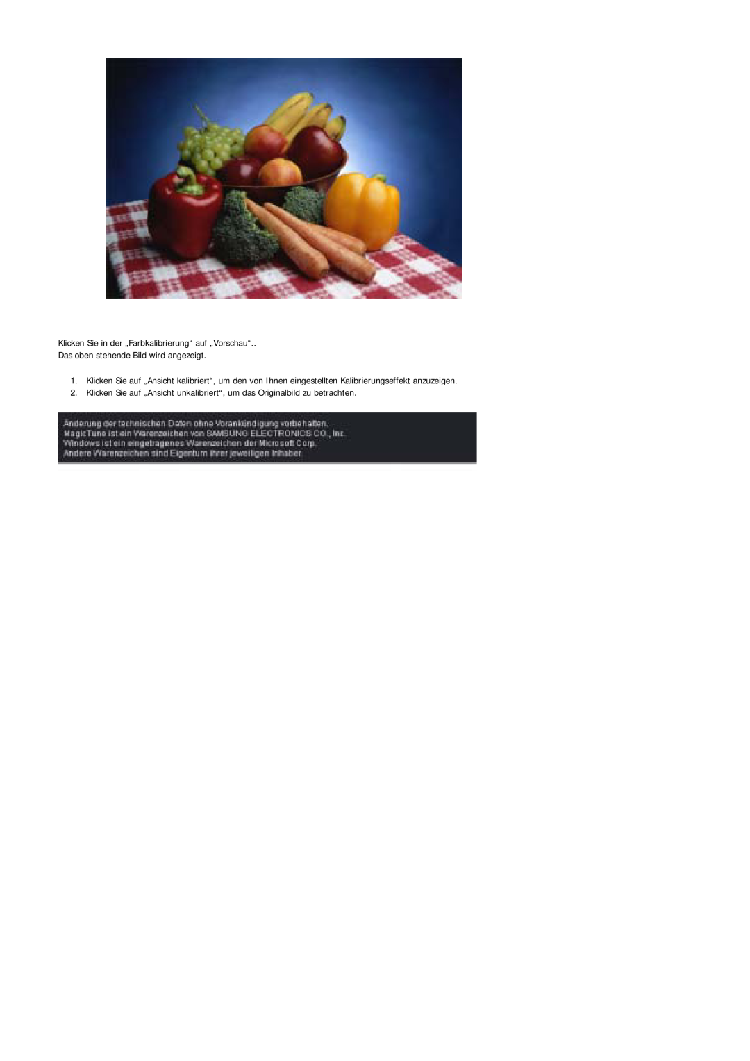 Samsung MJ19MSTSQ/EDC manual Klicken Sie in der „Farbkalibrierung“ auf „Vorschau“, Das oben stehende Bild wird angezeigt 