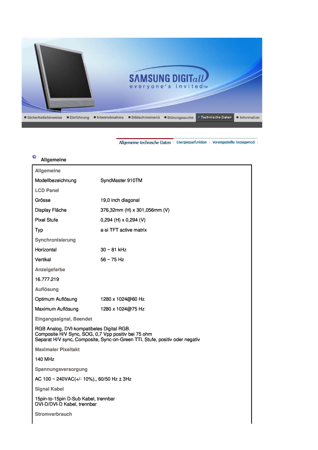 Samsung LS19MJSTSH/EDC, LS17MJSTSE/EDC, LS19MJSTS7/EDC, MJ19MSTSQ/EDC, MJ17MSTSQ/EDC manual Allgemeine, 376,32mm H x 301,056mm 