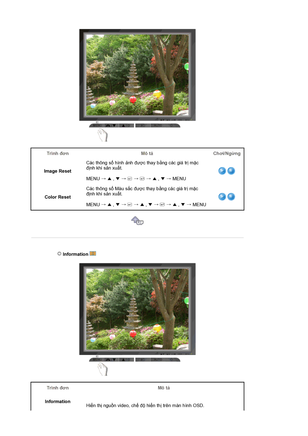 Samsung LS17MJVKB/XSV manual Image Reset Color Reset, Trình đơn Mô tả Information 