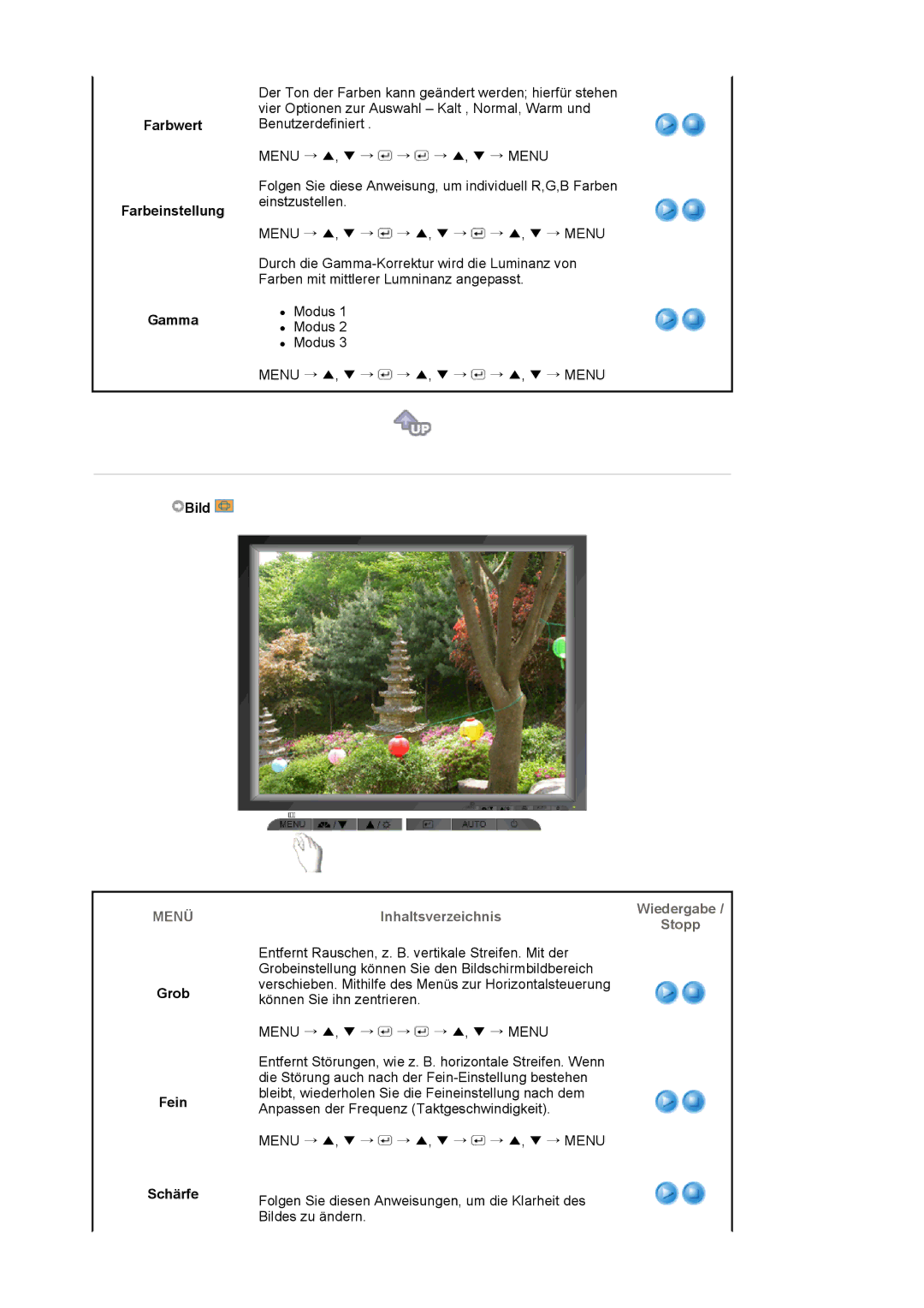 Samsung LS17MJVKS/EDC manual Farbwert Farbeinstellung, Gamma, Grob Fein Schärfe 