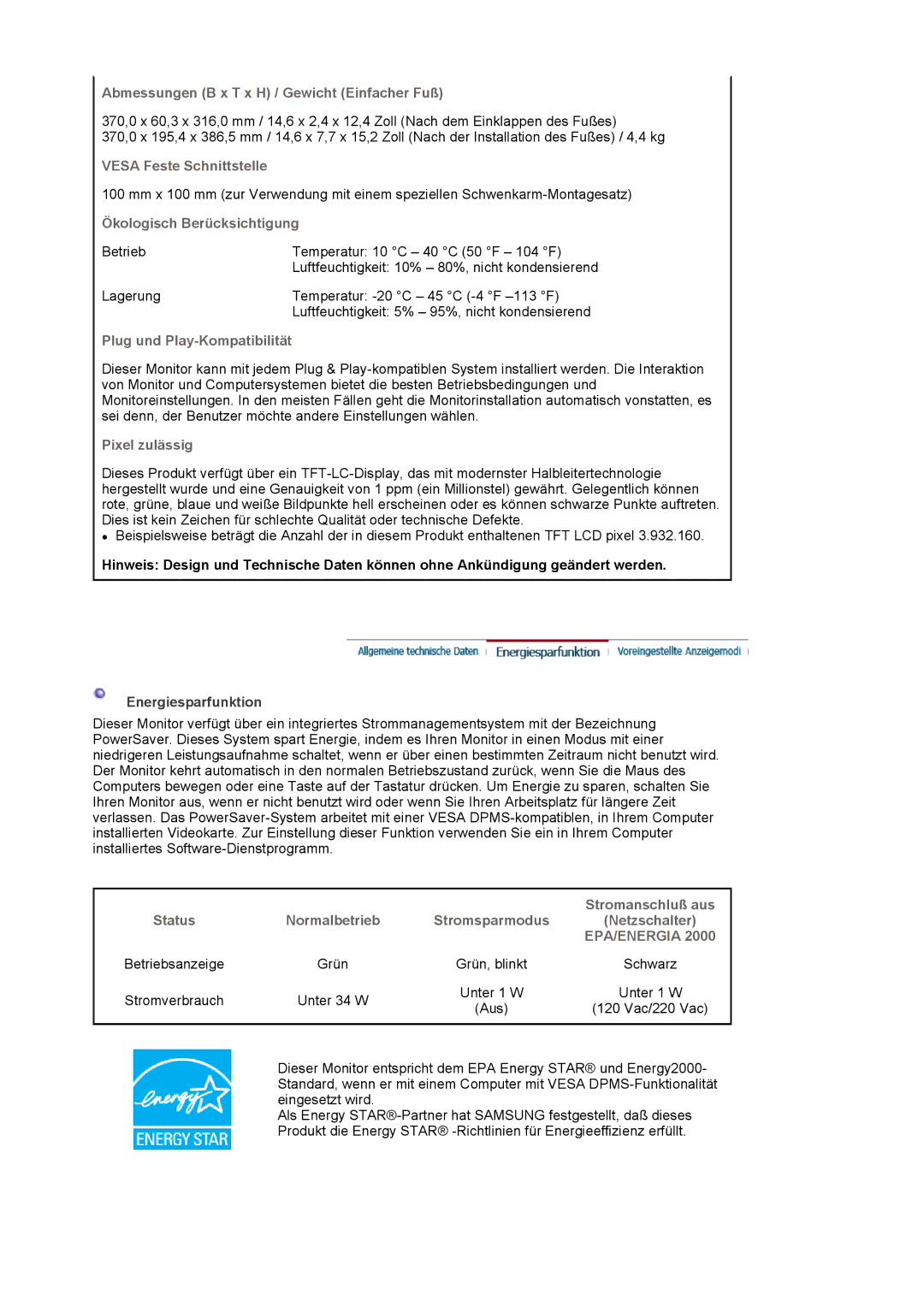 Samsung LS17MJVKS/EDC Abmessungen B x T x H / Gewicht Einfacher Fuß, Vesa Feste Schnittstelle, Ökologisch Berücksichtigung 