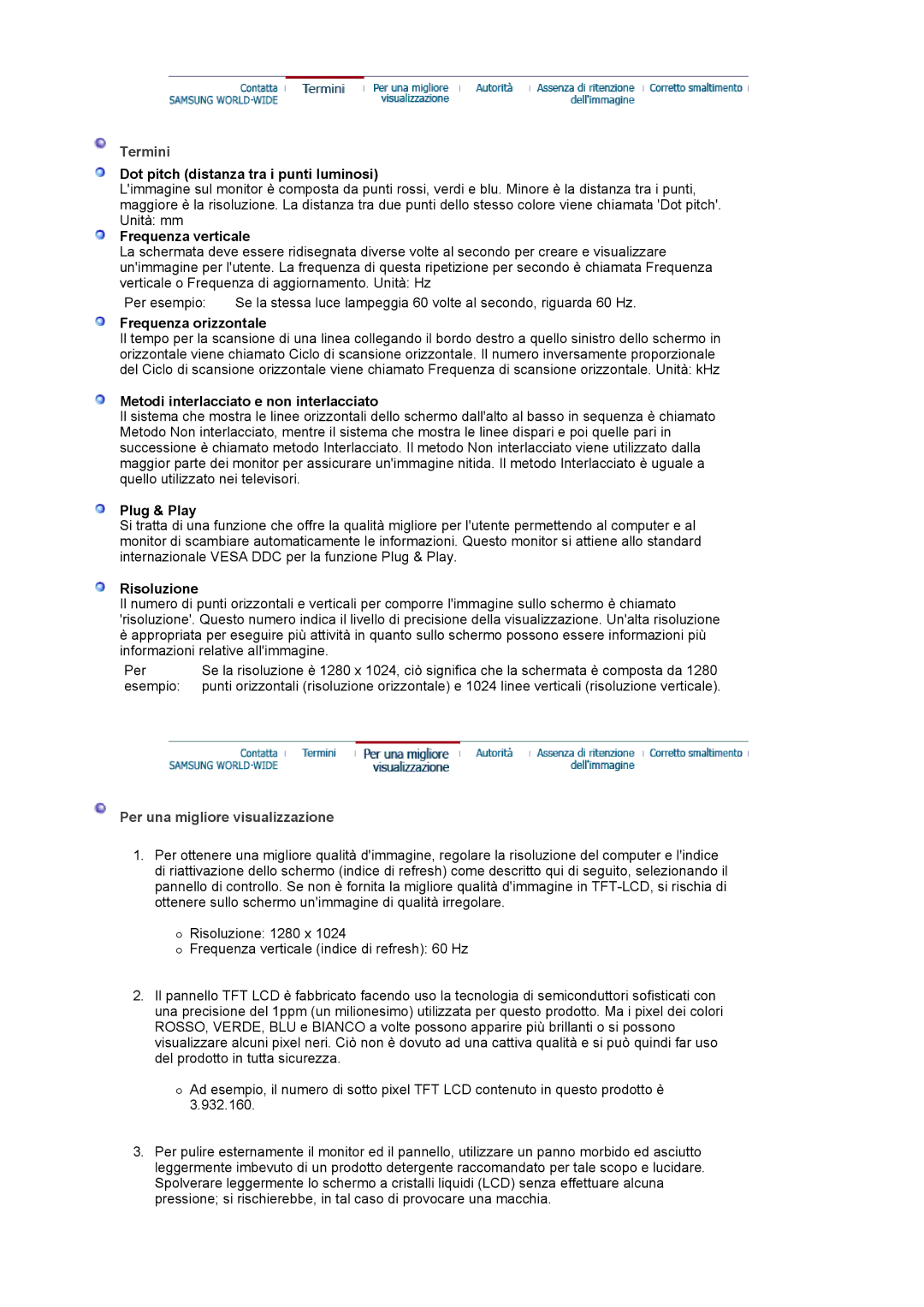 Samsung LS17MJVKS/EDC manual Termini, Per una migliore visualizzazione 