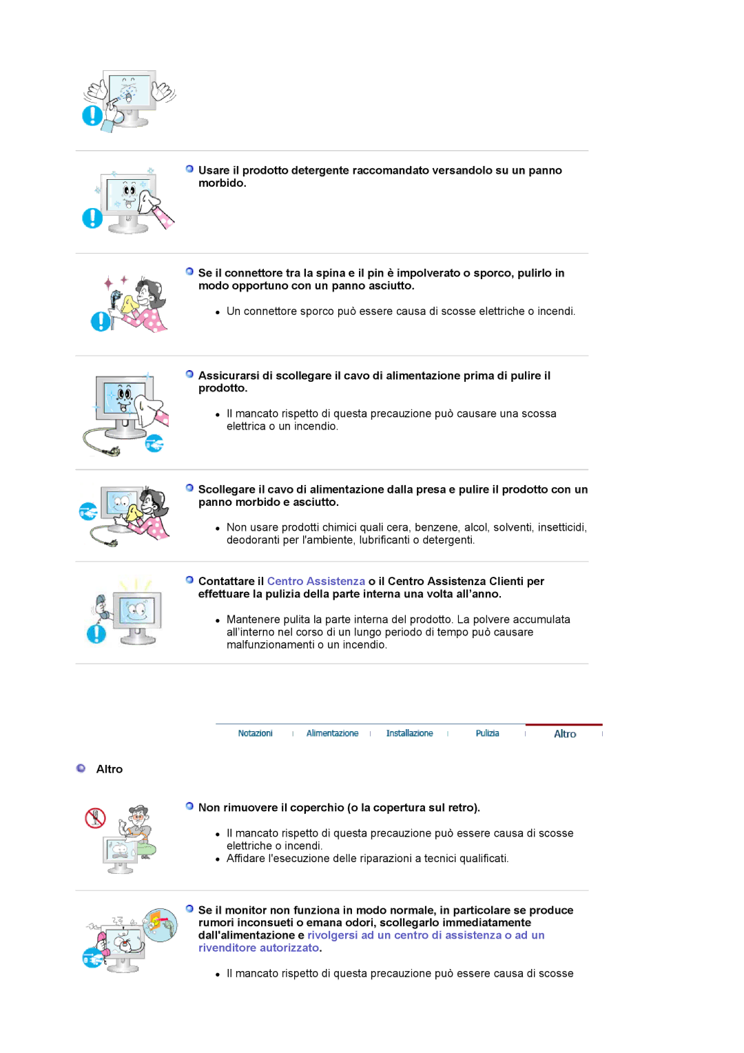 Samsung LS17MJVKS/EDC manual Altro Non rimuovere il coperchio o la copertura sul retro 