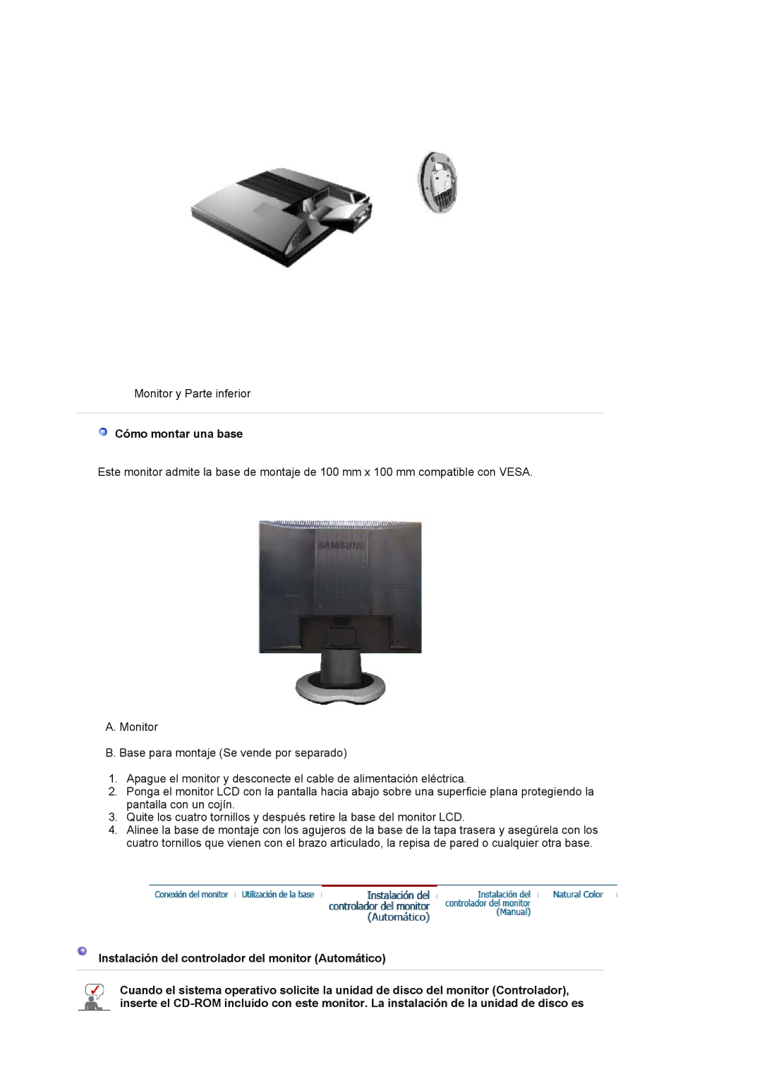 Samsung LS17MJVKS/EDC manual Cómo montar una base 