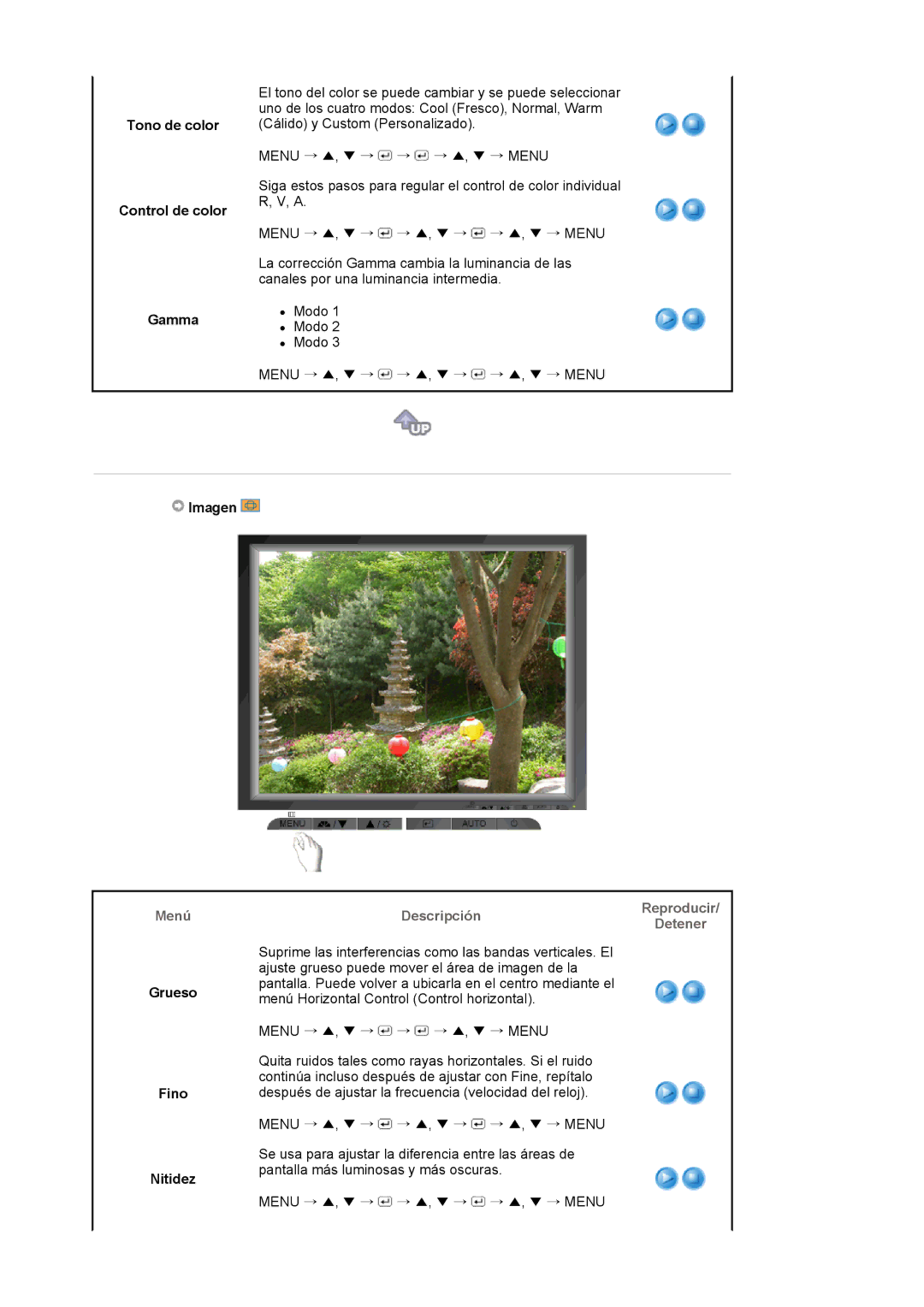 Samsung LS17MJVKS/EDC manual Tono de color Control de color Gamma, Grueso Fino Nitidez 